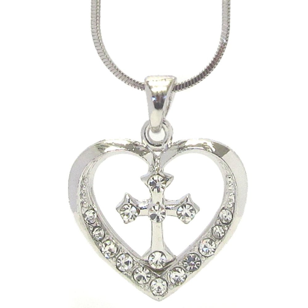 White Gold Heart and Cross Necklacer